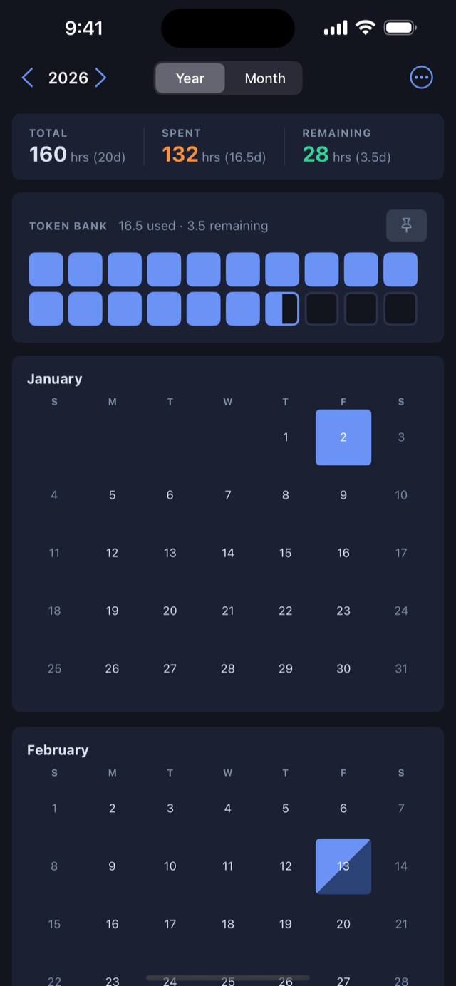 Dark mode year view