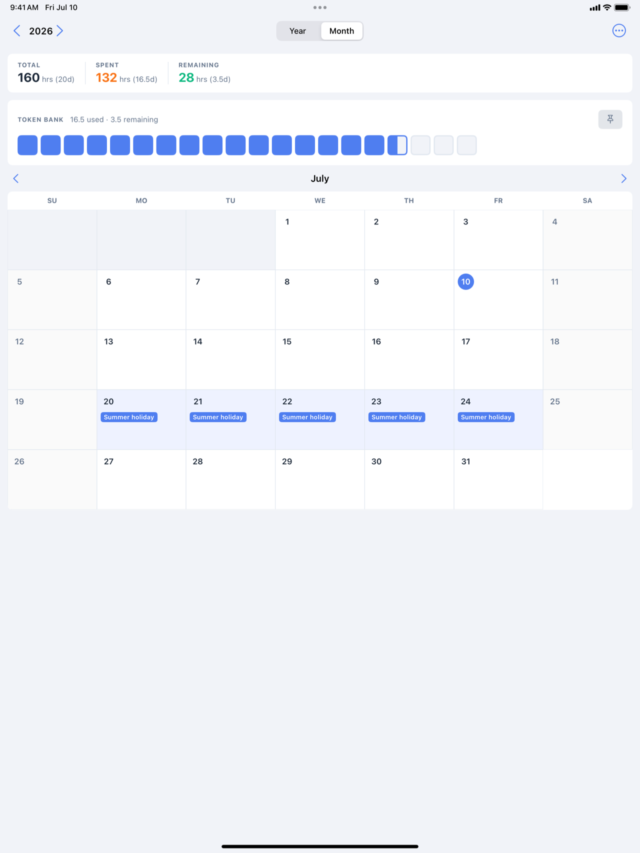Holiday Visualizer month view on iPad